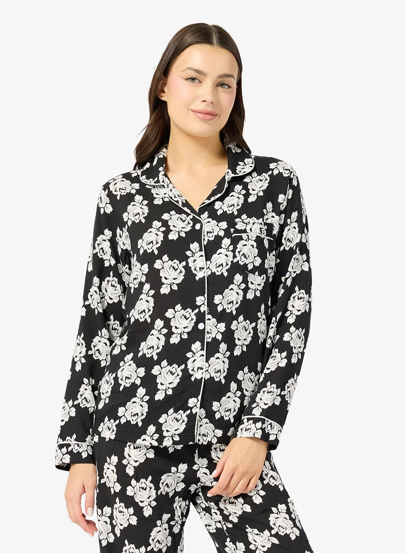 Ginger Floral Print Button Up Shirt & Pyjama Set